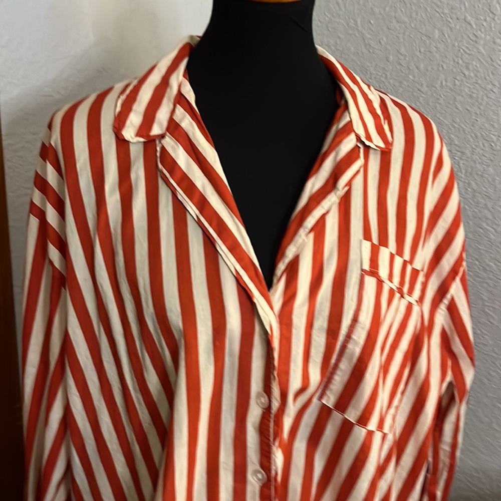 Urban Outfitters Striped Cotton High Low Button Down